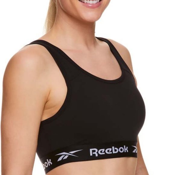 NWT Reebok Black Logo Effortless Bra Size Small Black/White - Picture 2 of 12